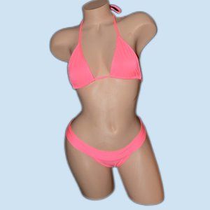 Neon Pink Lycra Triangle Top Two-Piece Bikini Set